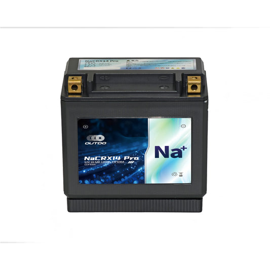 OUTDO ナトリウムイオン バイクバッテリー NaCRX14 Pro（YTX14-BS互換）の正面