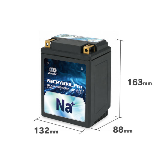 バイクバッテリー OUTDO ナトリウムイオン NaCRYB14L Pro【YB14L-A2互換】【予約販売8月末頃順次発送】
