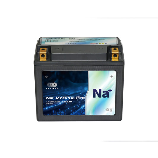 OUTDO ナトリウムイオン バイクバッテリー NaCRYB20L Pro（YTX20L-BS互換）の正面